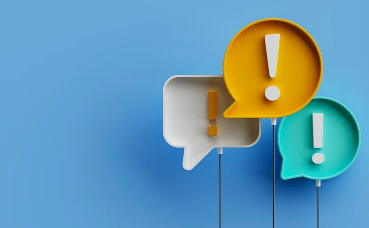 Exclamation marks in colourful speech bubbles