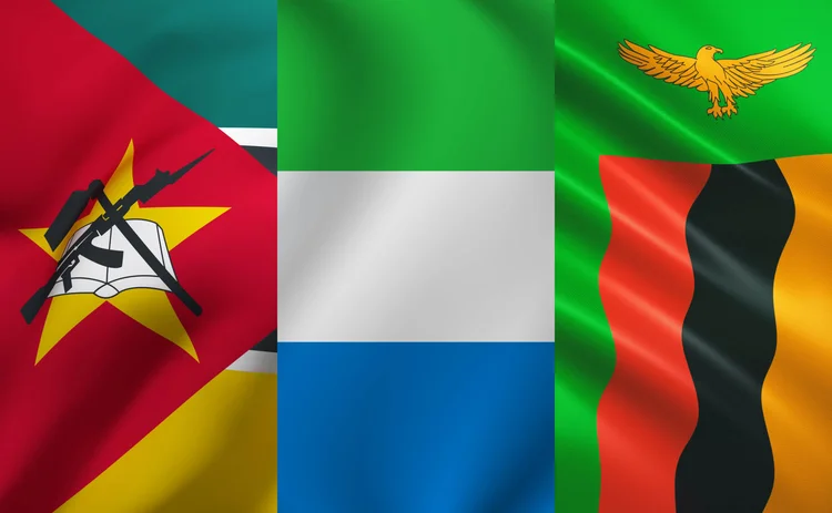 Sierra Leone, Zambia and Mozambique flags
