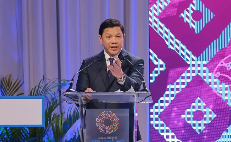 Vitai Ratanakorn speaks at the unveiling of the Bangkok Blueprint to Combat Cyber-Enabled Fraud in Digital Finance on October 14, 2026