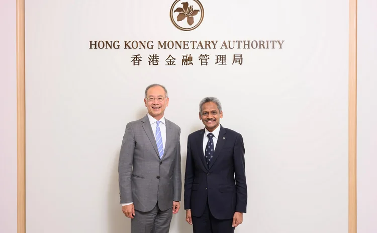 HKMA chief executive Eddie Yue and BNM governor Abdul Rasheed Ghaffour meet in Hong Kong on October 2, 2026.