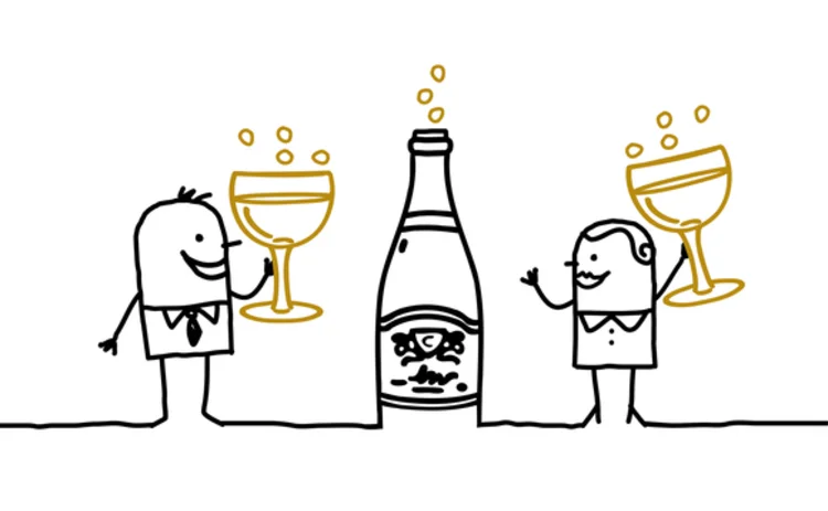 line-drawing-of-couple-drinking-from-huge-champagne-bottle