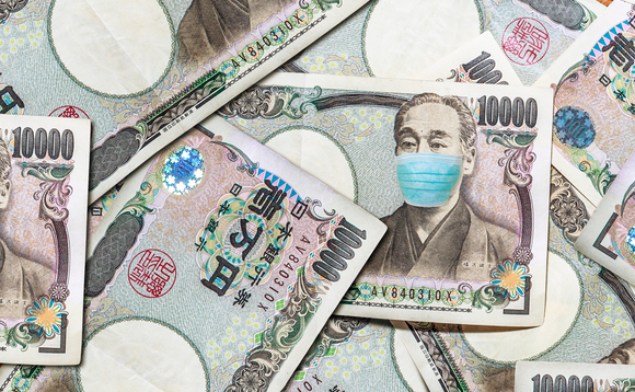 Asia banknotes with a Covid mask