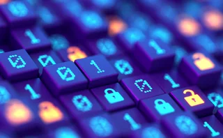 Abstract image showing binary code alongside padlock images, representing protection and encryption 