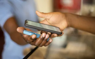 Close-up of a mobile payment transaction