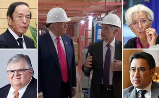 Clockwise from top left: Kazuo Ueda, Donald Trump, Jerome Powell, Christine Lagarde, Sethaput Suthiwartnarueput and Agustin Carstens