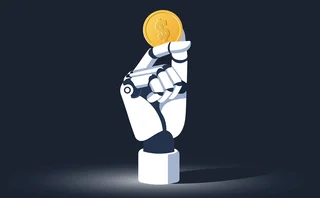 AI hand holding digital dollar token