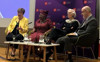 Christine Lagarde alongside IMF managing director Kristalina Georgieva, WTO director-general Ngozi Okonjo-Iweala and Larry Kramer.