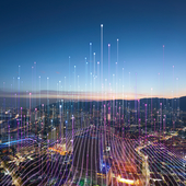 Smart city and abstract dot point connect with gradient line