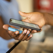 Close-up of a mobile payment transaction
