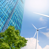 Skyscrapers and wind turbines