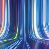 Abstract image of blue, purple, red and green lines breaking at a right angle