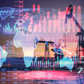 Oil rig and digital financial charts