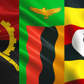 Angola, Zambia and Uganda flags