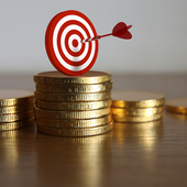 Coins and a bullseye target 